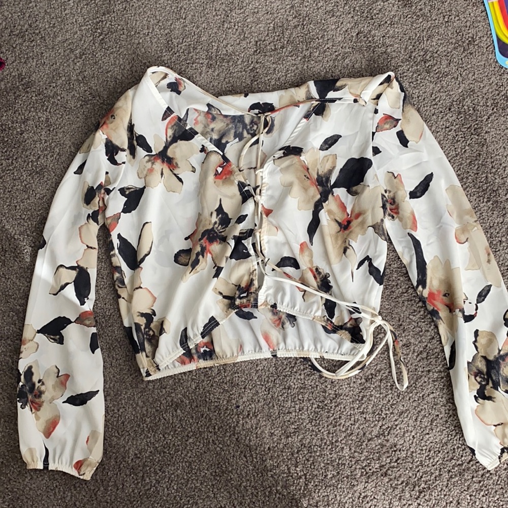 Tie front crop top blouse